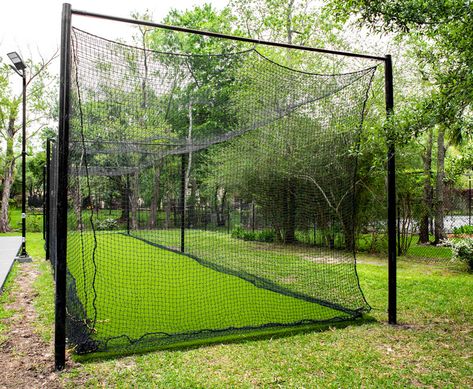 Outdoor Batting Cage Ideas, Diy Batting Cage How To Build, Backyard Batting Cage Ideas, Batting Cage Backyard Diy, Diy Batting Cage, Batting Cage Backyard, Acreage Ideas, Sport Ideas, Cricket Nets