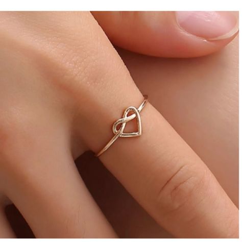 Dainty Heart Infinity Ring! Gold Plated Alloy Material. Cute For Any Age. Infinity Heart Ring, Rings Infinity, Heart Infinity Ring, Hand Jewelry Rings, Infinity Knot, Infinity Heart, New Heart, Infinity Ring, Ring Color