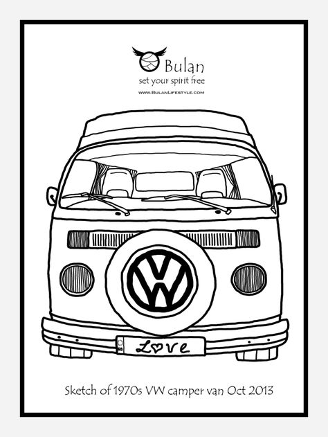 vw camper van Campervan Drawing, Van Life Drawing, Vw Cookies, Vintage Camper Art, Mini Motorhome, Camping Drawing, Vw Logo, Chevrolet Van, Van Vw