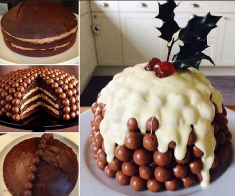 Christmas Chocolate Desserts, Malteser Cake, Different Types Of Cakes, Xmas Cake, Different Cakes, Types Of Cakes, Xmas Food, Pudding Cake, Christmas Pudding