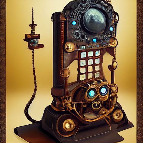 Ai generated concept art Steampunk Device Concept Art, Communication Device Concept Art, Fantasy Communication Device, Magic Science, Fantasy Concept, Neo Victorian, Communication Devices, Phone Booth, Phone Art