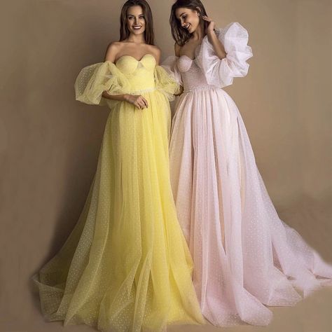 Smarter Shopping, Better Living! Aliexpress.com Poofy Sleeves, Yellow Prom, Stylish Gown, Vestidos Retro, Prom Dresses Long Pink, Evening Gowns With Sleeves, Prom Dresses Yellow, Detachable Sleeves, فستان سهرة