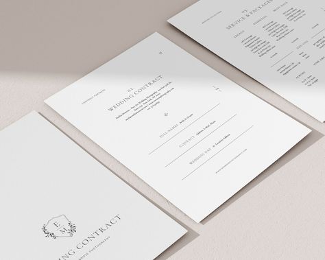 These Photography business form templates are designed to finalize your clients' booking process. It includes a Wedding Client Contract, a Pricing list, and even a Print & Model release! This 15-page customizable template features classic fonts and a minimal timeless concept that will elevate your brand! Customize it in CANVA to your needs quickly and easily. . Impress your clients with your professional appearance, and create trust and a unique customer experience. Photography Business Forms, Wedding Photography Contract, Pricing List, Pricing Guide Photography, Photography Contract, Wedding Photography Business, Purchase Contract, Professional Appearance, Classic Fonts