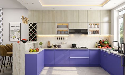 Two Colour Kitchen, Colour Combination For Kitchen, Two Color Kitchen Cabinets Ideas, Two Color Kitchen, Two Color Kitchen Cabinets, Color Kitchen Cabinets, Kitchen Color Combos, G Shaped Kitchen, Colour Kitchen