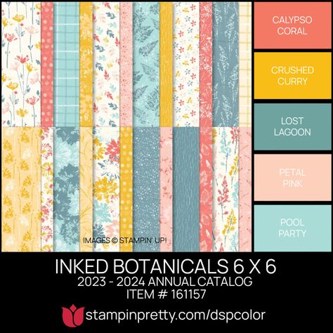 Stampin Up Inked Botanicals, Inked Botanicals Dsp, Pool Party Images, 5 Color Combinations, Mary Fish, Stampin Pretty, Coordinating Patterns, Designer Series Paper, Specialty Paper