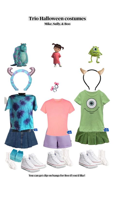 Mike Sully And Boo, Sully And Boo, Comic Christmas, Fun Halloween Outfits, Trio Costumes, Cute Group Halloween Costumes, Matching Halloween Costumes, Classy Halloween Costumes, Halloween Costume Ideas For Women