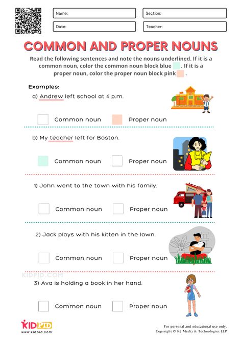 Common And Proper Nouns Worksheet Grade 3, Noun Worksheets 2nd Grade, Common Nouns Worksheet, Nouns Exercises, Proper Nouns Worksheet, Third Grade Worksheets, Types Of Nouns, Common And Proper Nouns, English Grammar For Kids