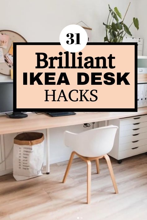 Discover a handpicked assortment of 31 ingenious IKEA desk makeover concepts for sparking inspiration in your home office revamp. Elevate your workspace with cost-effective and imaginative DIY tricks, fostering the development of a functional and chic work environment without overspending. Prepare to enhance your office arrangement and increase efficiency using these inventive ideas that are sure to impress. Ikea Desk Makeover, Cheap Ikea Desk, Modern Classic Office, Ikea Office Hack, Chic Office Chair, Classic Office Furniture, Amazing Ikea Hacks, Ikea Home Office, Office Hacks