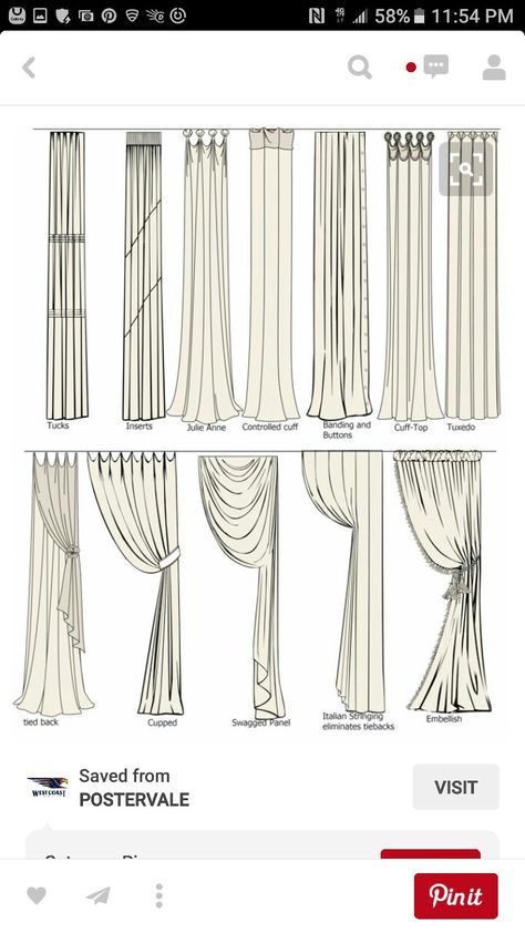 Curtains Reference, Curtain Reference, Window Coverings Diy, Curtain Designs For Bedroom, Curtain Drawing, Stage Curtains, Interior Design Classes, Bedroom Drawing, Curtain Styles