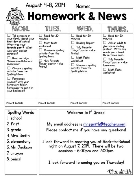 Homework Ideas For Second Grade, Home School Communication Log, Weekly Updates For Parents, 2nd Grade Homework Ideas, Teacher Weekly Newsletter, Homework Ideas For Kindergarten, Weekly Homework Template, Weekly Newsletter To Parents, Kindergarten Homework Ideas