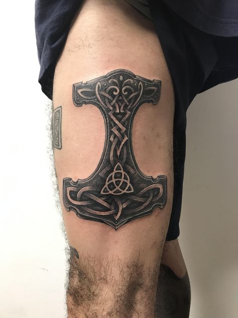 Mjolnir Viking Mjolnir Tattoo, Mjolnir Tattoo Hand, Mjolnir Tattoo Norse Mythology, Thors Hammer Tattoo Vikings, Mjolnir Tattoo Design, Thors Hammer Tattoo, Thor Hammer Tattoo, Mjolnir Tattoo, Viking Compass Tattoo