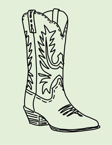 Cowboy Boot Line Drawing Art Print Black on light green 8.5 x 11 instant download Drawings Of Cowboy Boots, Posters For Drawing, Cowboy Boot Printable, Cowgirl Boots Drawing Easy, Boot Print Drawing, Boots Art Drawing, Drawing Cowboy Boots, Simple Cowboy Boot Drawing, Cowboy Boots Sketch