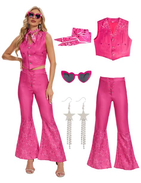 PRICES MAY VARY. 70s 80s Disco Costume Set: The package includes 1 piece of pink long-sleeved top, 1 piece of pink flared pant, 1 pair of star tassel earrings,1 piece of White Retro Sunglasses,full of the retro atmosphere of the 80's, enough to meet your needs in the party collocation. Material: The Cowgirl Outfit is made of 90% polyester and 10% spandex,, soft and elastic.With stunning details fit for the most fashion-forward individuals, this adult Western Cowgirlcostume is guaranteed to turn 80s Disco Outfit, Cowgirl Costume For Women, 70’s Outfit, 70s Disco Costume, Disco Outfits, 80s Hippie, Disco Costume, Cowgirl Costume, Pant For Women