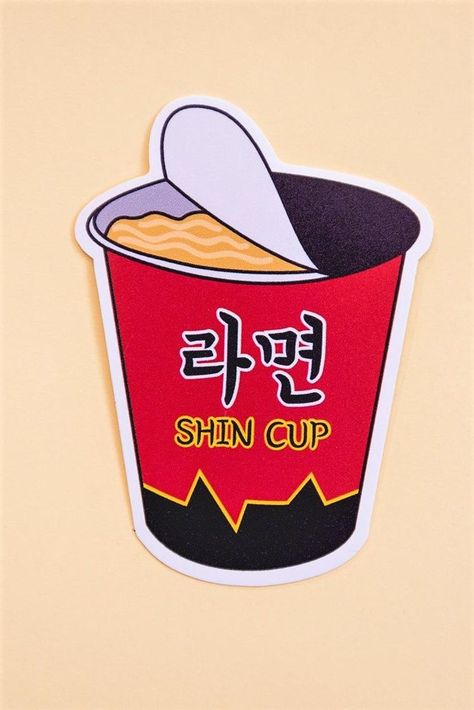 Korean Food Stickers, Ramen Cup, Korean Hangul, Stickers Kpop, Penanda Buku, Korean Stickers, Food Artwork, Pop Stickers, Tumblr Stickers