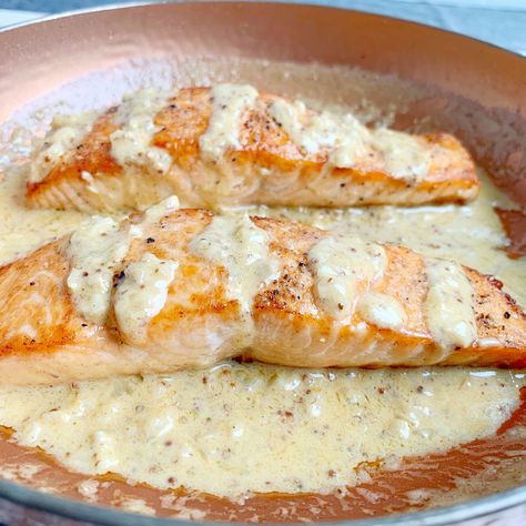 Old Bay Cream Sauce, Old Bay Salmon Recipes, Cheese Sauce For Fish, Cream Sauce For Salmon, Fish With Cream Sauce, Old Bay Salmon, Bbq Salmon Recipes, Salmon With Cream Sauce, Seafood Night