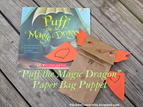 Kitchen Floor Crafts: Quick Pick & Project of the Week: "Puff Dragon" Paper Bag Puppet Summer Lesson Plans, Character Education Activities, Paper Bag Flooring, Dragon Paper, Bag Puppet, Summer Lesson, Puff The Magic Dragon, Magic Dragon, Kindergarten Prep