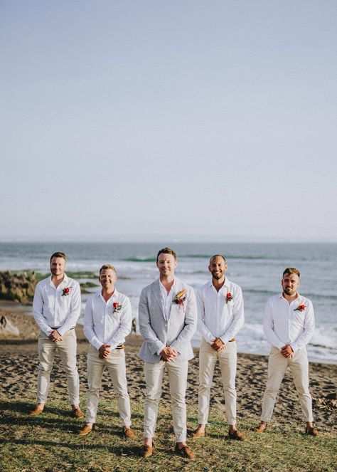 Bali Wedding Groomsmen, Bali Groomsmen Attire, Mens Tropical Wedding Attire, Hawaii Wedding Party Attire, Groomsmen Attire Tropical, Tropical Groom Attire, Tropical Wedding Groomsmen, Groomsmen Casual Attire, Tropical Groomsmen Attire