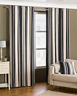 Riva Paoletti Broadway Ringtop Eyelet Curtains (Pair) - Navy, Grey and Cream - Modern Striped Design - Ready Made - Room Darkening Design - PolyCotton - 117cm width x 183cm drop (46" x 72" inches) Cream Drapes, Grey Drapes, Beige Curtains, Striped Curtains, Cool Curtains, Black Curtains, Darkening Curtains, Thermal Curtains, Lined Curtains