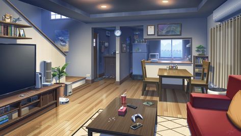 Living Room Episode Background, Anime Apartment Aesthetic, Anime Background Living Room, Anime Apartment Interior, Anime House Interior, Anime Apartment, Anime Living Room, Anime Interior, Home Building Kits