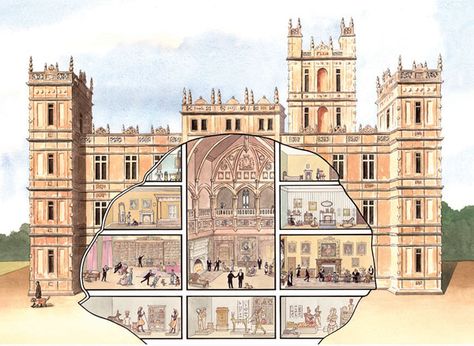 Highclere Castle Interior, Highclere Castle Floor Plan, Downton Abbey House, Downton Abbey Castle, The Real Downton Abbey, Castle Interior, Architecture Mapping, Highclere Castle, Classical House