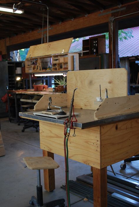 Soldering station | We currently have two stations | Johnny Ninos | Flickr Jewelers Bench, Jewelry Bench, Man Cave Building, Jewellers Bench, Soldering Station, Boat Building Plans, Studio Organization, Soldering Jewelry, Jewelry Workshop