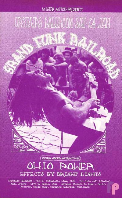 Classic Poster - Grand Funk Railroad at Upstairs Ballroom Lima, OH 1/24/70 by Unknown Gilbert Shelton, Tracy Nelson, Flying Burrito Brothers, 13th Floor Elevators, Mark Farner, Asleep At The Wheel, Captain Beefheart, Grateful Dead Poster, Purple Music