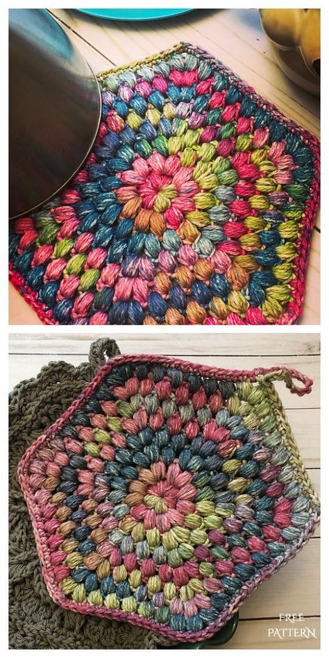 Puff Coaster Free Crochet Patterns Crochet Daisy Granny Square, Potholder Crochet Pattern, Daisy Granny Square, Crochet Potholder Patterns, Crochet Decor, Crocheting Patterns, Crochet Coaster Pattern, Knit Ideas, Crochet Potholders