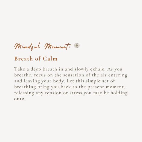 Are you feeling lost in the chaos? Try this! Stop whatever your doing and take a deep breath, inhale and exhale slowly. As you breathe, focus on the sensation of the air passing through your body. Let the air breeze away any tension or stress you feel at the moment. Let it bring you back to the present moment of calmness and peace.✨ Embrace this routine to help your mind stay peaceful and clear of any chaos. 💜 ________________ For more moments of calm and mindfulness, follow @sonestawildep... Inhale And Exhale, The Present Moment, Present Moment, Feeling Lost, Take A Deep Breath, Deep Breath, The Chaos, The Present, Your Back