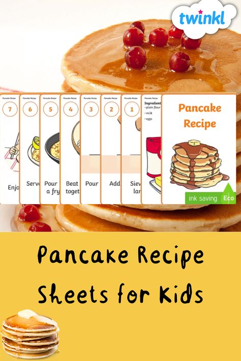 A set of simple and easy Pancake Recipe sheets for children for Pancake Day. Great instructions to follow to help them to make their own pancake for Shrove Tuesday 1 Pancake Recipe, How To Do Pancakes, Pancake Pictures, Easy Pancake Recipe, Easy Pancake, Make Pancakes, Shrove Tuesday, Pancake Recipe Easy, Recipe Sheets