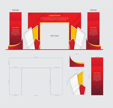 Gate event design template with red white gold color and dimention Entrance Design Event, Event Entrance Design Ideas, Gate Event Design Entrance, Welcome Arch Entrance Design, Entrance Event Design, Colorful Booth Design, Entrance Arch Design Event, Event Arch Design, Festival Gate Design