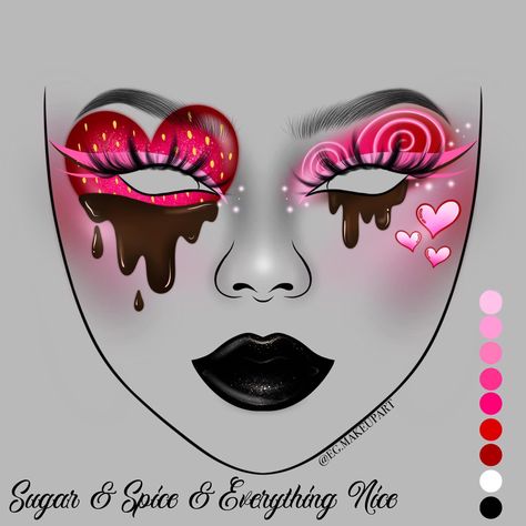 Valentines Sfx Makeup, Vday Makeup Looks, Monster High Makeup, Makeup Tips Eyeshadow, Holloween Makeup, Anime Eye Makeup, Face Charts, Cute Halloween Makeup, Makeup Drawing