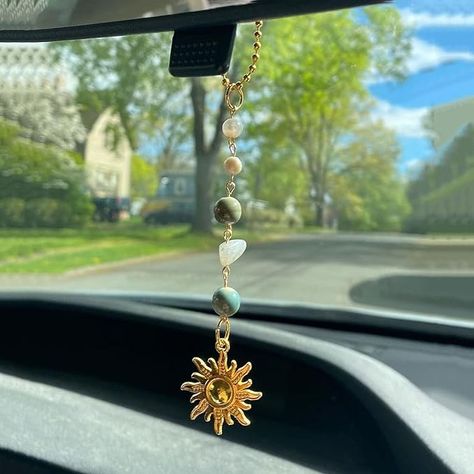 Amazon.com: Sun Hanging Car Charm,Green and Gold Rear View Mirror Accessories Cute Boho Dangling Sun Car Decor Handmade Healing Crystals Stones Ornament Gifts for Women Men (Green) : Automotive Car Hanging Accessories, Boho Car Accessories, Mirror Car Accessories, Mirror Accessories, Stone Ornaments, Rear View Mirror Accessories, Red Tourmaline, Rear View Mirror Decor, Green Gate