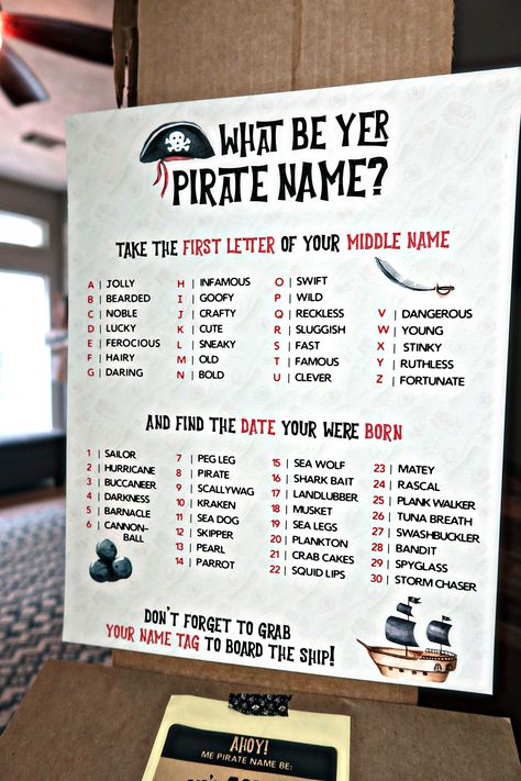 What's your pirate name game for kids pirate party