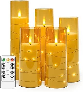 kakoya Flameless LED Candles with Timer 5 Pc Flickering Flameless Candles for Romantic Ambiance and Home Decoration Durable Acrylic Shell,with Embedded Star String，Battery Operated Candles（Gold） Grey Candles, Battery Candles, Led Pillar Candle, Traditional Candles, Flameless Led Candles, Light String, Battery Operated Candles, Flickering Candles, Garden Candles