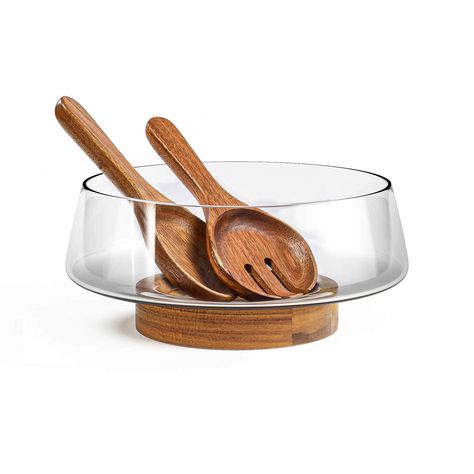 Glass Salad Serving Bowl: This elegant and transparent design makes your salad look even more appealing, enhancing your dining aesthetics. Large Salad, Salad Serving Set, Salad Bowls Set, Styling A Buffet, Large Salad Bowl, Serving Utensils, Salad Bowl, Serving Set, Salad Bowls