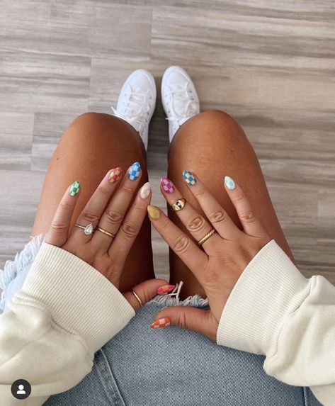 Bre Sheppard, Checkered Nails, Western Nails, Bunny Nails, Check Mate, Hippie Nails, Gold And Silver Jewelry, Almond Acrylic Nails, Almond Shape