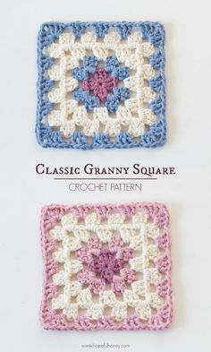 Hopeful Honey | Craft, Crochet, Create: Classic Granny Square - Free Crochet Pattern Classic Granny Square, Granny Square Pattern Free, Crocheted Squares, Virkning Diagram, Granny Square Haken, Granny Square Pattern, Crochet Granny Square Blanket, Crochet Blocks, Crochet Patterns Free Blanket