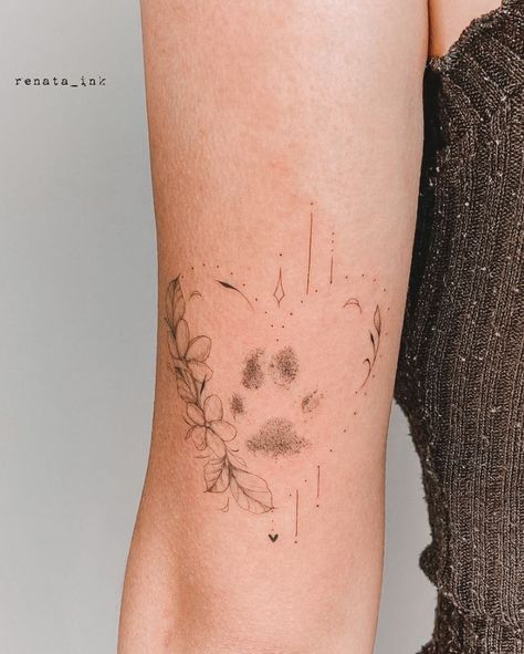 Floral Dog Tattoo Design, Flower Paw Print Tattoo, Unique Paw Print Tattoo, Passed Dog Tattoo, Tattoos For Dogs That Passed, Paw Print Tattoo Ideas, Nan Tattoo, Emma Tattoo, Bella Tattoo