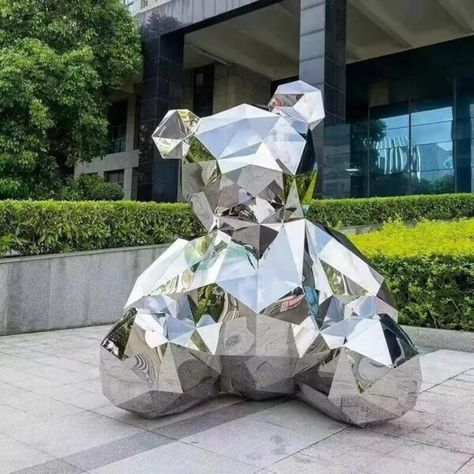 This Stainless steel geometric bear sculpture for sale exudes a simple yet powerful aesthetic. The bear’s body is composed of a series of precise geometric shapes, each part exhibiting sharp lines and smooth surfaces. Stainless steel geometric bear sculpture for sale The stainless steel material gives the sculpture a strong and durable character, while also adding a sense of modernity and technology. Technology Sculpture, Steel Sculpture Outdoor, Bear Metal Art, Powerful Aesthetic, Abstract Elephant Sculpture, Stainless Steel Sculpture, Outdoor Metal Art, Geometric Mirror, Geometric Bear