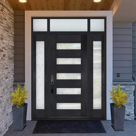 House Front Door Design, Modern Exterior Doors, Fiberglass Front Door, Prehung Doors, Modern Front Door, Glass Hinges, Door Replacement, Fiberglass Door, House Front Door