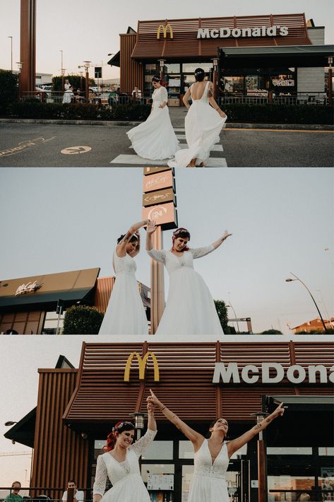 True love never had it so good! Celebrating the joy of these two beautiful brides with a unique McDonald's LGBTQ wedding - so much love and excitement in Italy! Mcdonalds Wedding, Boho Pictures, Italy Tips, Friday Wedding, Destination Wedding Italy, Wedding In Italy, Lgbt Wedding, Lgbtq Wedding, Bridal Party Photos