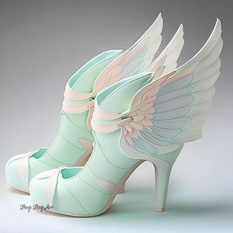 Boots Fantasy Art, Winged Boots, Fairy Shoe, Altered Shoes, Fairy Wings Costume, Magic Shoes, Fairy Shoes, Alt Clothes, Kawaii Shoes