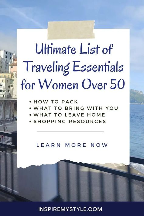 The ultimate list of traveling essentials for women over 50 will provide you with everything you need to know for planning, packing, and enjoying your adventure. What to pack, what to leave home, shopping resources, and free printable! Traveling Essentials, Aging Makeup, Have A Safe Trip, Travel Bag Essentials, Carry On Packing, Packing Ideas, Packing Luggage, Home Shopping, Travel Capsule