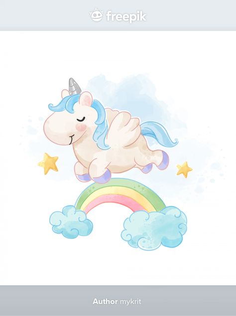 Cartoon Sky, Unicorn Vector, Rainbow Illustration, Angel Vector, Baby Shower Background, Blue Unicorn, Unicorn Illustration, Cartoon Unicorn, Pastel Sky