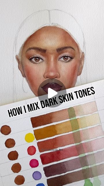 Watercolor Portrait Dark Skin, Skin Tone Color Mixing, Watercolor Skin Tones Mixing, Watercolor Skin Tones, Skin Watercolor, Watercolor Portrait Tutorial, Darker Skin Tones, Watercolor Face, Skin Paint