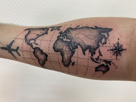 Map Tattoos Men, World Map Tattoo Sleeve, Tat Inspiration, Compass Tattoos, Tattoos Color, World Map Tattoos, Chest Tattoo Ideas, Map Tattoo, Chest Hair