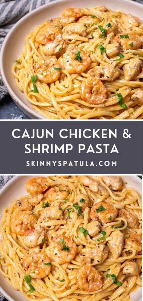 Cajun Chicken And Shrimp, Pasta Recipe Creamy, Chicken And Shrimp Alfredo, Chicken Cajun, Cajun Chicken Pasta Recipe, Cajun Pasta Recipes, Raw Seafood, Cajun Chicken Pasta Recipes, Cajun Shrimp Pasta