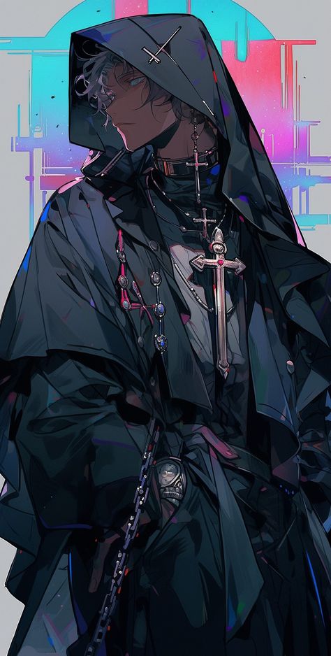 Grim Reaper Character Design Male, Priest Oc Male, Pastor Character Design, Fantasy Priest Art, Priest Oc Art, Gothic Priest, Priest Concept Art, Grim Reaper Character Design, Dnd Priest