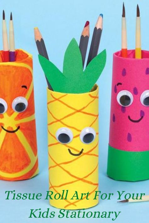 Tissue Roll Art For Your Kids Stationary | Stango Tissue Roll Crafts, Tissue Paper Roll, Stationary Craft, Kids Stationary, Rolled Paper Art, Summer Craft, Acrylic Paint Pens, Paper Roll Crafts, Diy Summer