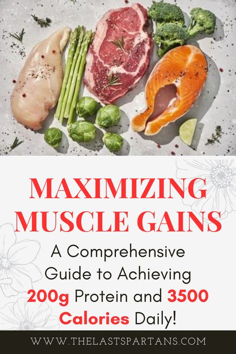 Wanting to pack on some size? How about this comprehensive 5 meal plan to help you achieve your calorie and protein goals! With 3500 calories a day you with consistently adding plates in no time! Here is a meal plan for a man consuming 3500 calories per day spread across 5 meals, with a daily total of 200 grams of protein. The macronutrient breakdown is also provided for each meal. Eating For Muscle Gain, Protein A Day, Protein Goals, Gain Muscle Fast, Grass Fed Steak, Protein Meal Plan, Grass Fed Meat, Sample Meal Plan, Muscle Food